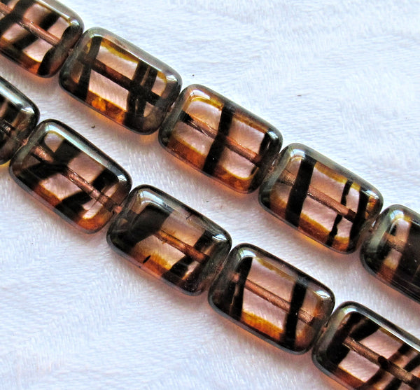 Lot of 24 Czech glass rectangle beads - transparent rosaline pink tortoiseshell - table cut - tortoise shell - C45101