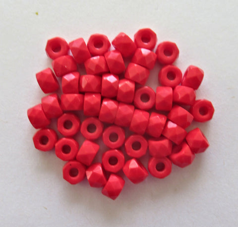 Lot of 50 6mm Czech glass faceted pony, roller or crow beads - bright opaque red large hole, fire polished beads C00211