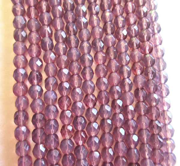 25 6mm Czech glass beads - Milky light amethyst purple - fire polished, faceted round beads C00100