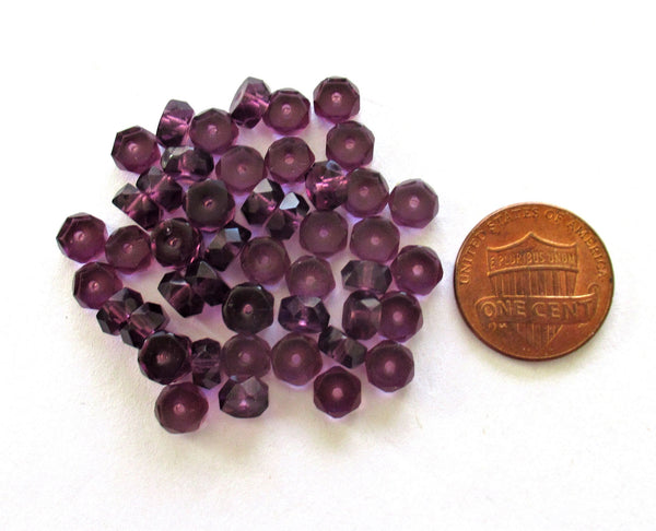 50 6 x 3mm Czech glass faceted rondelle beads - transparent purple or amethyst spacers or rondelles C0037