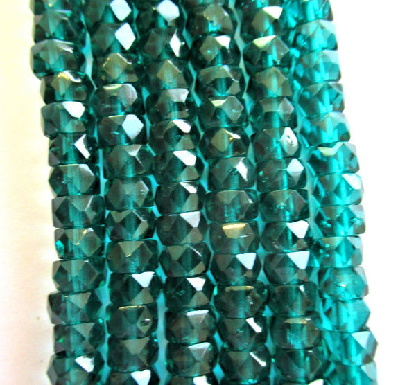 50 6 x 3mm Czech glass faceted rondelle beads - transparent emerald green / teal spacers or rondelles C0037