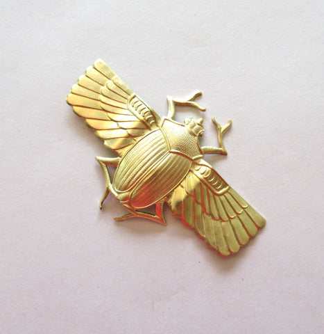 1 raw brass beetle stamping - flying Egyptian beetle, scarab, bug, pendant, charm, connector, ornament, 2.75" x 1.75" inches - C00761