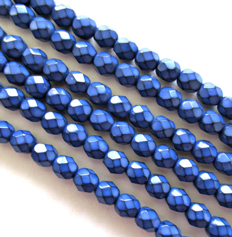 Snake skin beads - royal blue - 6mm - Czech glass fire polished faceted round beads - discontinued beads - 25 pieces - C0000