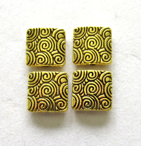 Antique Tibetan style gold tone metal alloy beads - 10 x 10mm - square big hole beads - 15 pieces - C0076