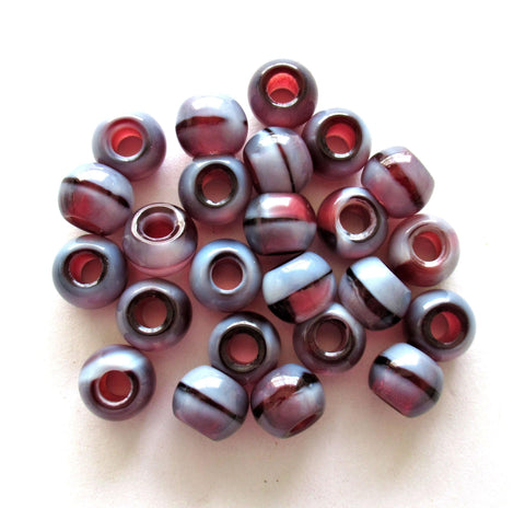 12mm big hole druk beads - large fuchsia pink & white Czech glass druks - large 5mm holes - Pandora European style beads - Five pcs - C0097