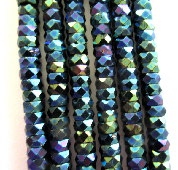 Fifty 6 x 3mm Czech glass faceted rondelle beads - blue iris spacer beads - spacers or rondelles - C0087