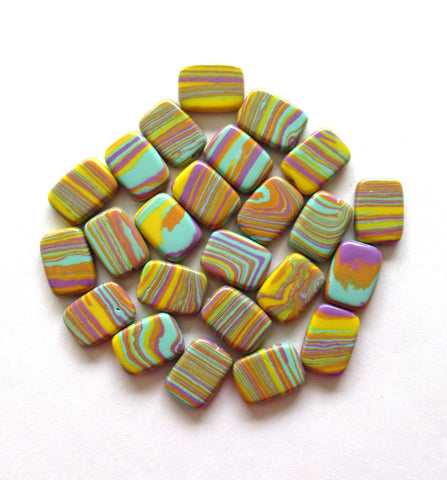 18mm Calsilica rainbow rectangle beads - 18 x 13mm - synthetic semiprecious gemstone beads - multi colored rectangles - 10 beads - 00053