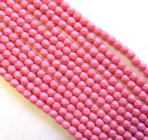 50 3mm Czech glass beads - Saturated Pink - opaque matte bright pink beads- fire polished faceted round beads C00627