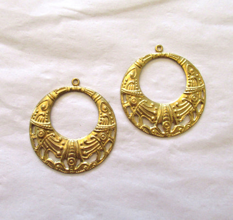 2 Raw Brass Stampings - ornate dangles - charms - drops - earrings 36mm - made in the USA C00542