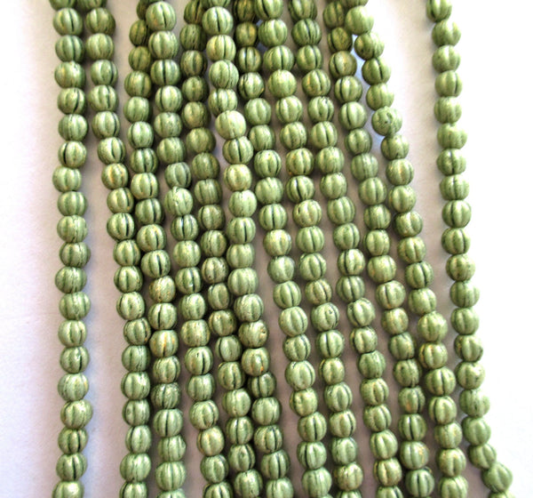 100 3mm Czech glass melon beads - opaque green Pacifica Avocado pressed glass beads C00801