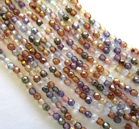 Fifty 3mm transparent luster color mix Czech glass beads - round faceted fire polished beads C0075