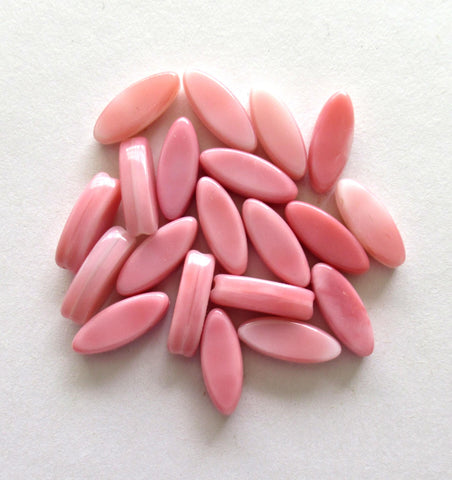 Ten Czech glass pink spindle beads - 16 x 6mm two tone pink & white oval pressed glass beads- C0007