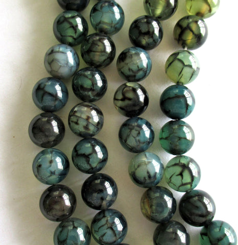 Green Fire Agate druk beads - 10mm - semiprecious smooth round gemstone beads - 39 beads - 15.5 inch strand - 00003