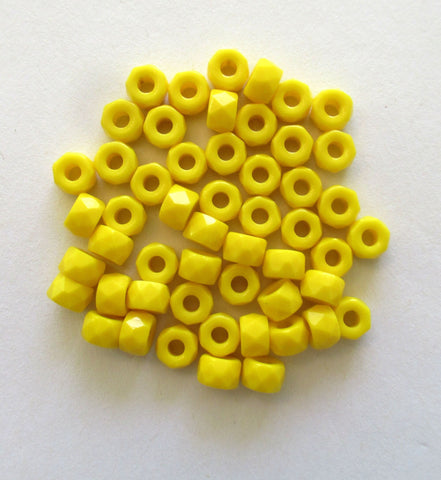 Lot of 50 6mm Czech glass faceted pony, roller or crow beads - bright opaque yellow large hole, fire polished beads C00111