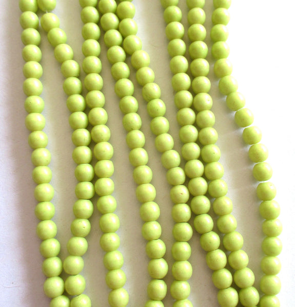 100 4mm Czech glass druk beads - Honeydew Pacifica - opaque light green smooth round druks - C0067