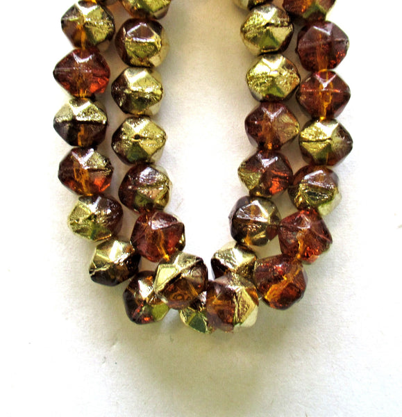 20 8mm Czech glass faceted English cut beads - topaz brown & gold beads - C00411