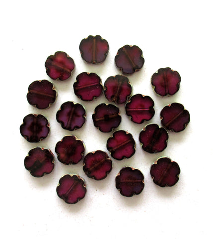 Czech glass flower beads - two tone transparent purple or amethyst picasso flowers - 10mm table cut beads - 10 pieces - C00101