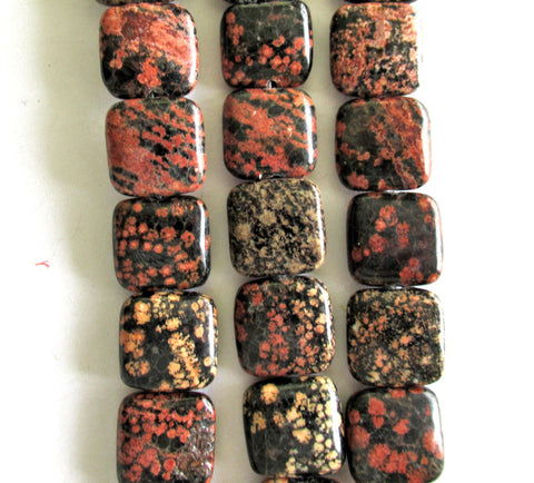 Mexican Red Snowflake Obsidian square beads - 12mm - semiprecious gemstone beads - 32 beads - 15.5 inch strand