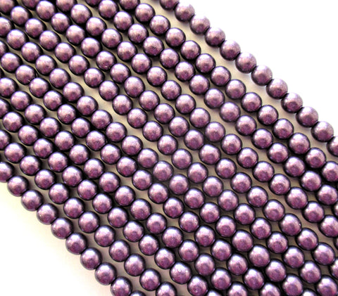 Fifty 6mm Czech glass druks - Saturated Matte Metallic Tawny Port - amethyst - purple - smooth round druk beads C0027