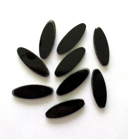 5 large Czech glass spindle beads - opaque jet black picasso - 30 x 11mm jumbo size - table cut almond shaped beads - C0201