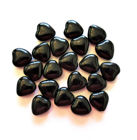 15 Czech glass heart beads - 12 x 11mm opaque black heart shaped beads C0066