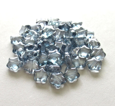 25 8mm Czech glass star beads - lumi blue - pressed glass beads - C0067