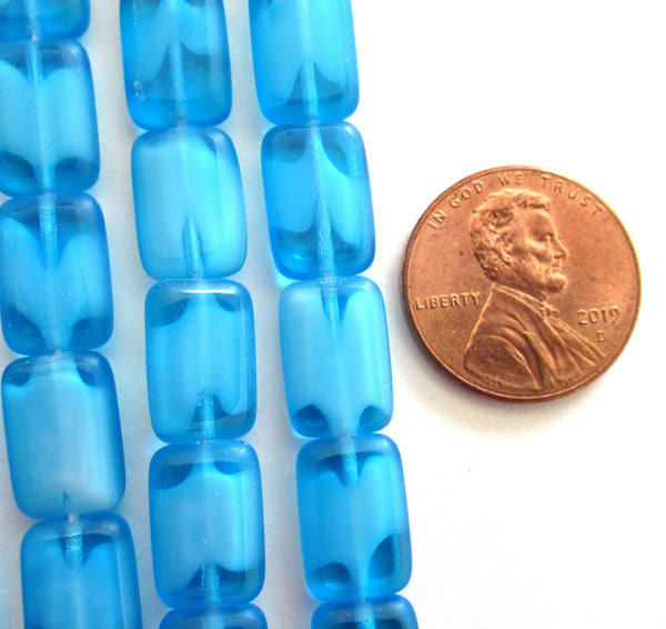 24 rectangular Czech glass beads - transparent & opaque bright aqua blue mix rectangle beads -12mm x 8mm - C00641