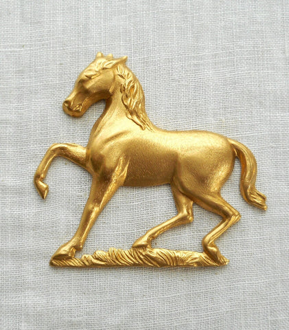 1 extra large horse raw brass stamping - pony pendant - connector - ornament - component - 3.25" in by 3.25" inches - made in the USA 00851