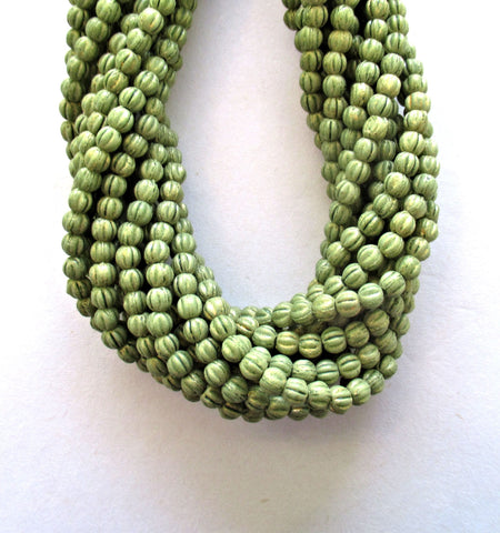 100 3mm Czech glass melon beads - opaque green Pacifica Avocado pressed glass beads C00801