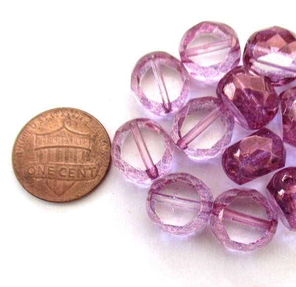 Five 12mm large Czech glass beads - purple & crystal window beads - table cut chunky statement or focal beads - faceted fire polished beads - 600531