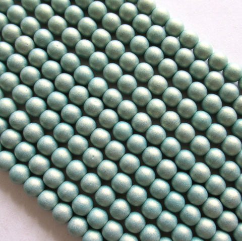 50 6mm Czech glass druk beads - matte sueded gold turquoise blue green - smooth round druks - C0007