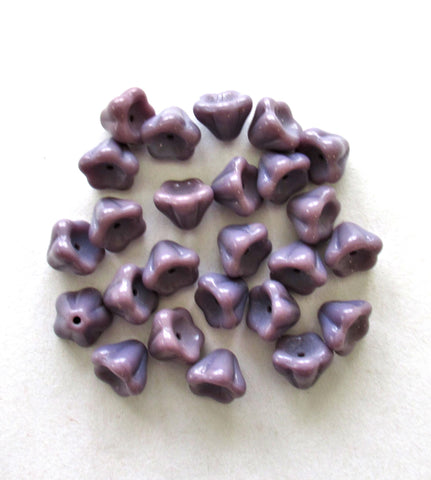 25 Czech glass bell flower beads - opaque purple pressed glass bellflower beads - 8 x 6mm - C00057