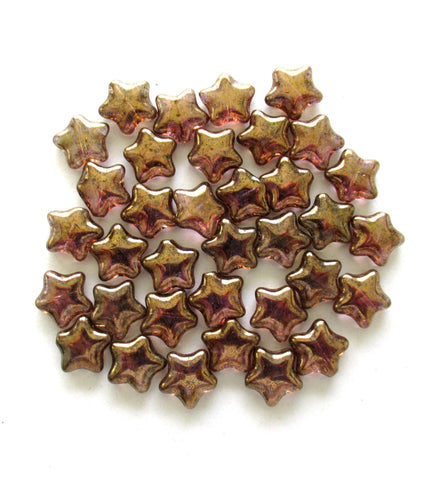 15 Czech glass star beads - 12mm - iridescent lumi brown pressed glass beads - C0055