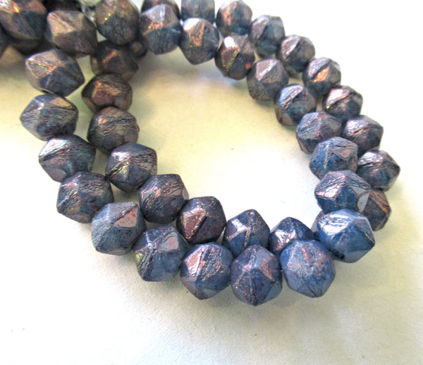 20 8mm Czech glass faceted English cut beads - blue beads with a purple luster finish - C00641