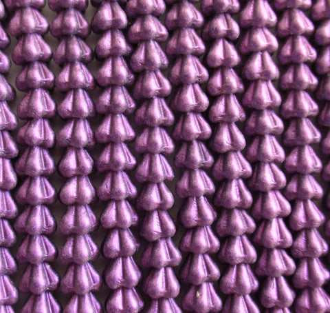 50 Czech glass baby bell flower beads - opaque matte metallic purple suede beads - 6mm x 4mm - pressed glass beads C0089