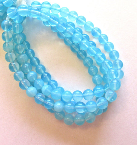 Thirty 6mm Czech glass druk beads - milky aqua blue smooth round druks - C0035