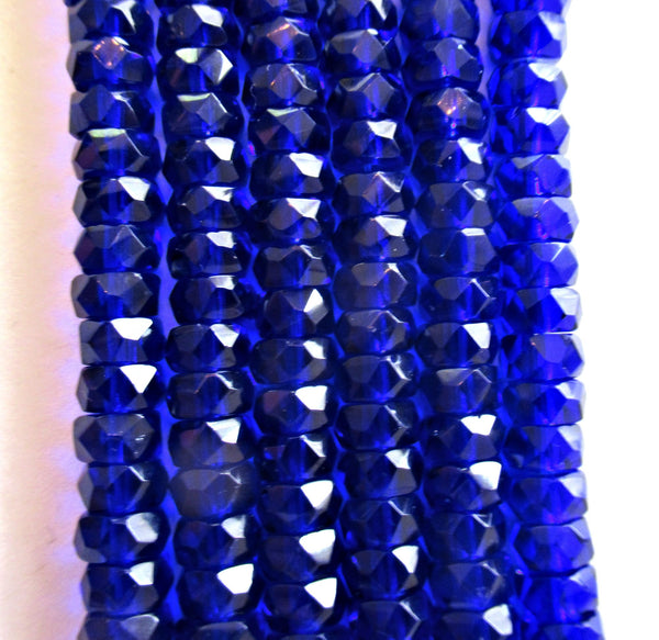 Lot of 50 6 x 3mm Czech glass faceted rondelle beads - transparent cobalt blue spacers or rondelles C0087