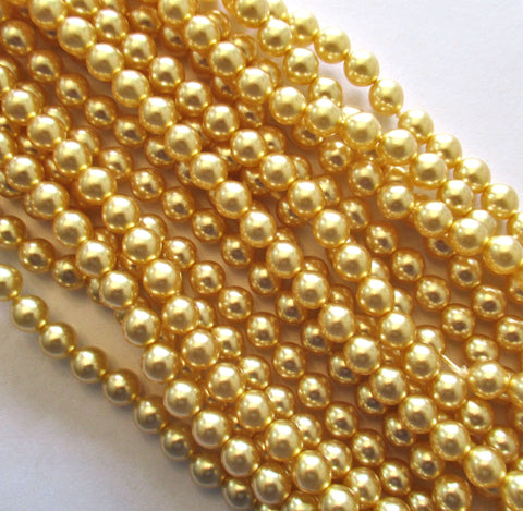 50 6mm Czech glass pearl druk beads - yellow gold Preciosa smooth round glass pearls C0095