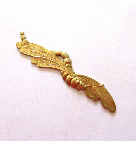 1 large raw brass dragonfly stamping - Victorian stylized pendant - charm - connector - ornament - 2.87" by .50" inches, made in USA C0098