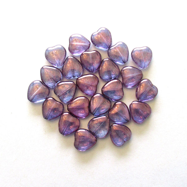 15 Czech glass beads - 12 x 11mm Lumi Amethyst heart shaped beads C0005