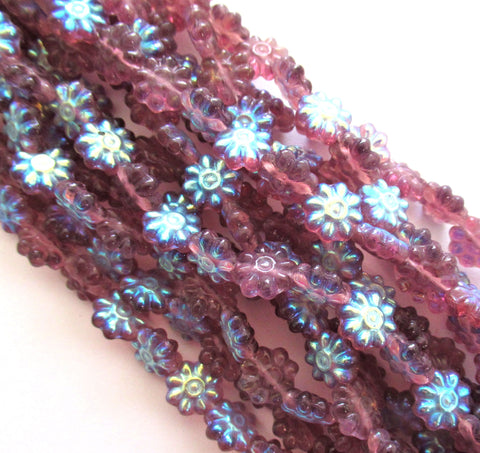 25 9mm Czech glass flower beads - amethyst / purple ab daisy discs Czech pressed glass beads - C0093