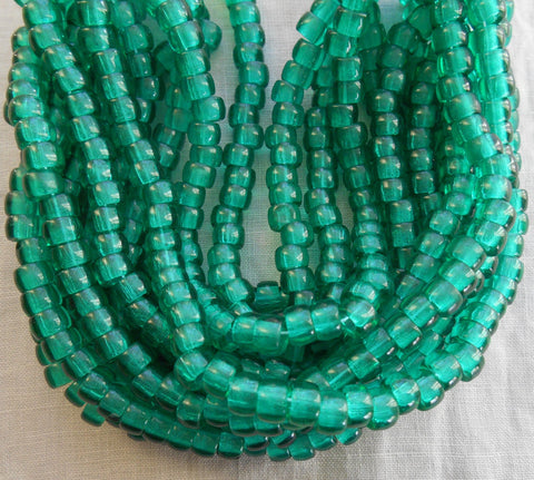 50 6mm Czech glass pony roller or crow beads - teal blue green big hole beads - C0064