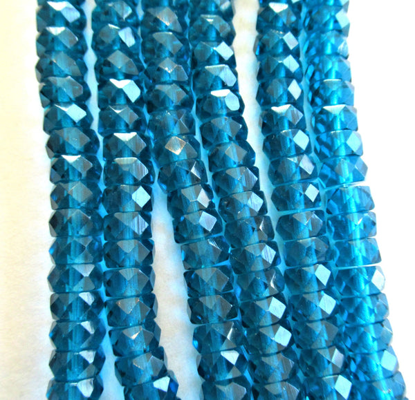 Lot of 50 6 x 3mm Czech glass faceted rondelle beads - transparent teal blue spacers or rondelles C0037