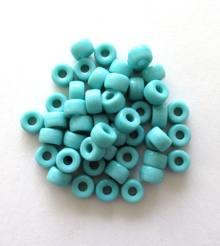 Lot of 25 9mm Opaque Light Turquoise Blue Green Czech glass pony, roller beads, large hole crow beads, C0097