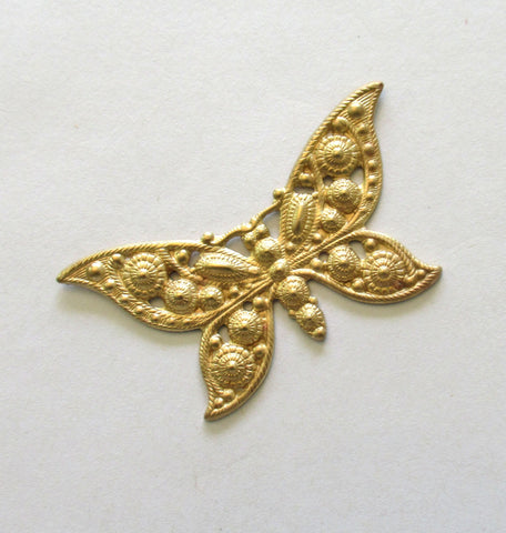 1 raw brass stamping - ornate Victorian butterfly - pendant - charm - connector - ornament - 2.25" x 1.25" inches - USA made C00311