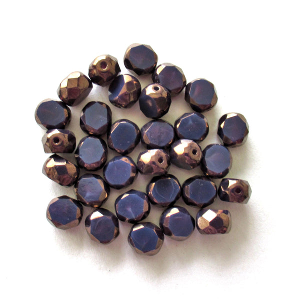 Dual faceted Czech glass beads - 8mm - translucent purple w/ bronze accents - 2 cut table cut - thick window beads - 10 pcs - 00051