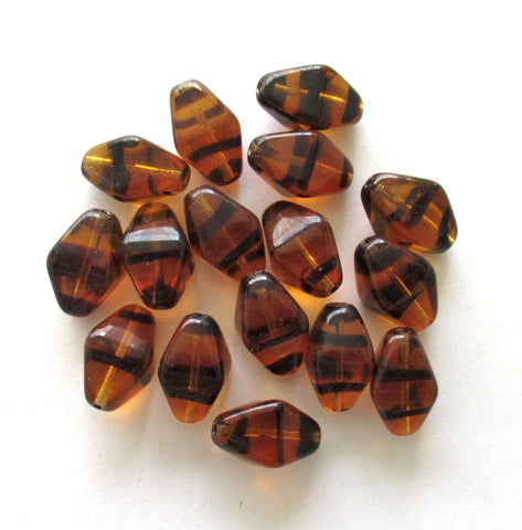 Ten 16 x 13mm large tortoiseshell chunky lantern or diamond - Czech glass tortoise beads C0094