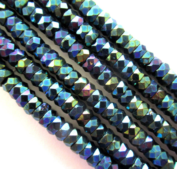 Fifty 6 x 3mm Czech glass faceted rondelle beads - blue iris spacer beads - spacers or rondelles - C0087