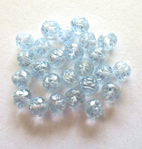 Lot of 12 Czech glass rosebud beads - Luster Light Sapphire 8 x 7mm - faceted fire polished antique cut beads C0084