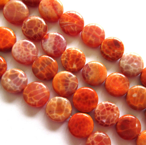 Orange Fire Agate Coin Beads - 15mm - semiprecious stone beads - 26 beads - 15.5 inch strand - 00008